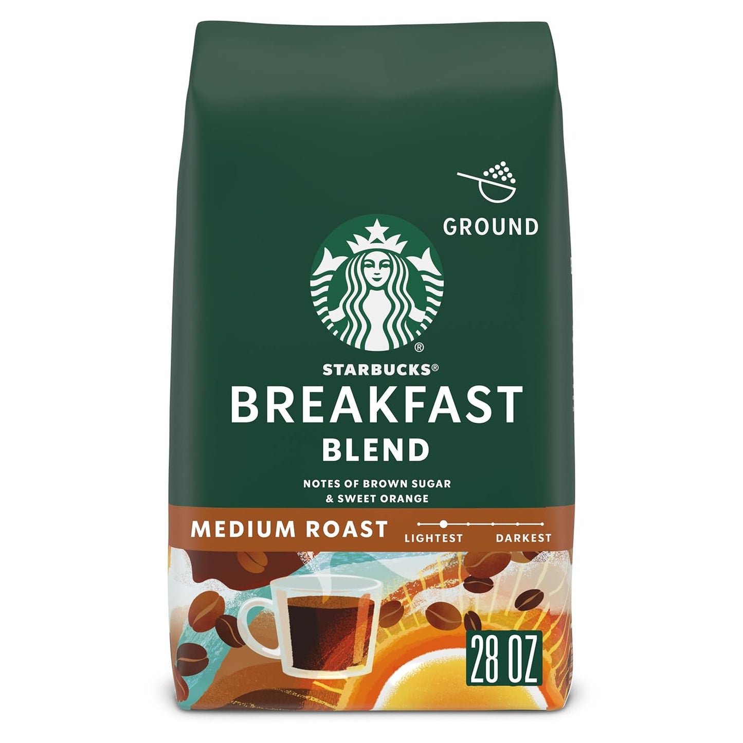 Starbucks Ground Coffee - Medium Roast Breakfast Blend for Hot or Iced Coffee | 28 oz