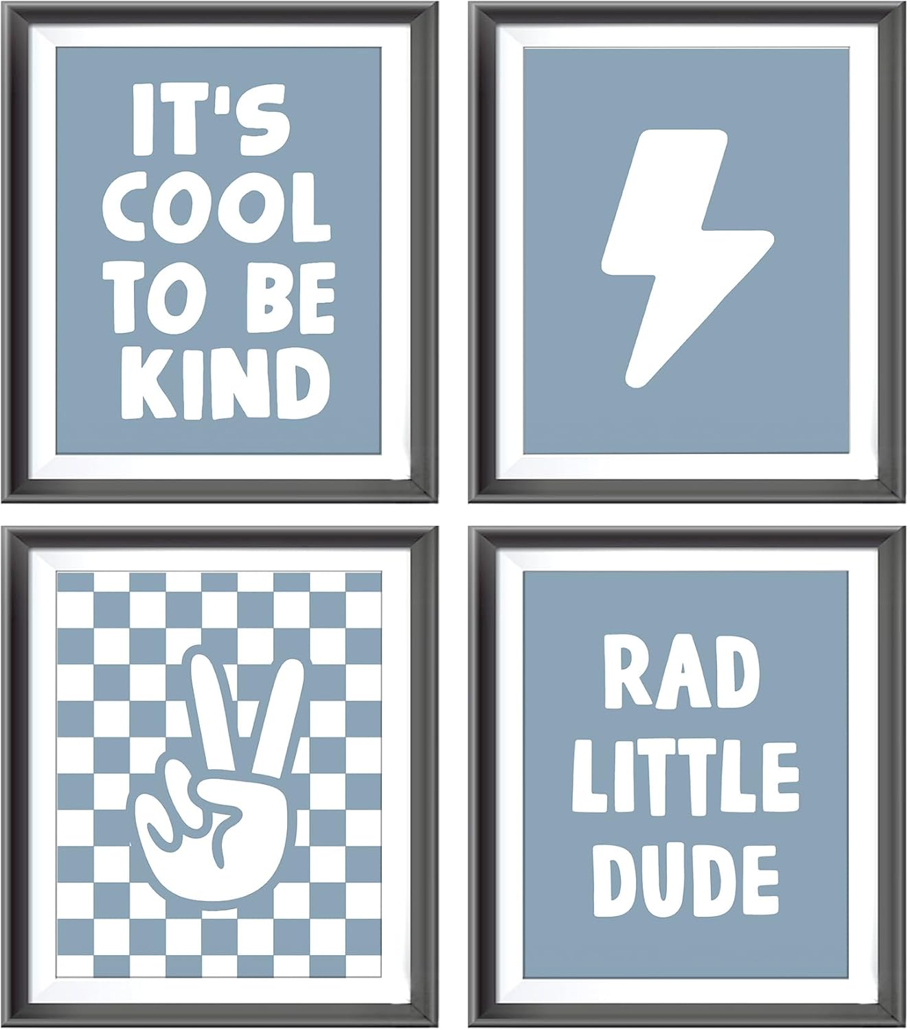 Skiennix Retro Black Checkered Poster Prints - Peace Hand Sign Wall Art for Teen Room | 4 Unframed 8x10 Inches
