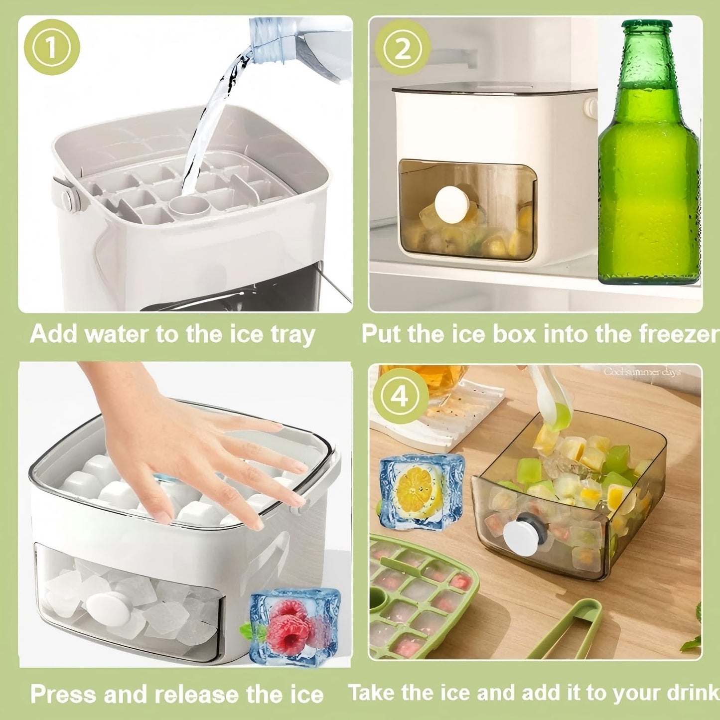 Ice Cube Tray with Lid & Bin Ice Maker Ice Trays for Freezer Ice Container- Reusable Ice Mold for Whiskey, Cocktail, Coffee, Beer Drinks with Ice Trays Ice Tongs (White)