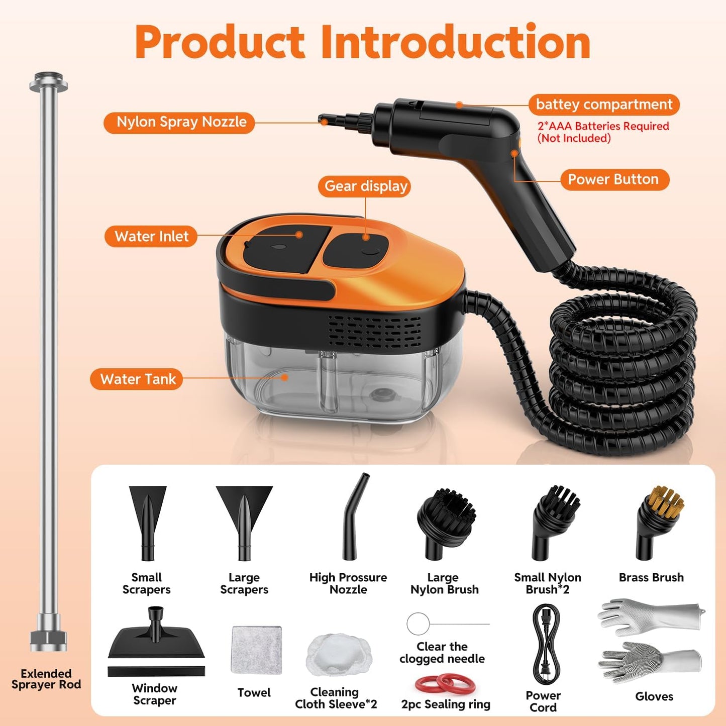 Skiennix Steam Cleaner - Fast Heating Handheld Steamer with 1.6L Tank & 16 Accessories | Ideal for Home & Car Cleaning