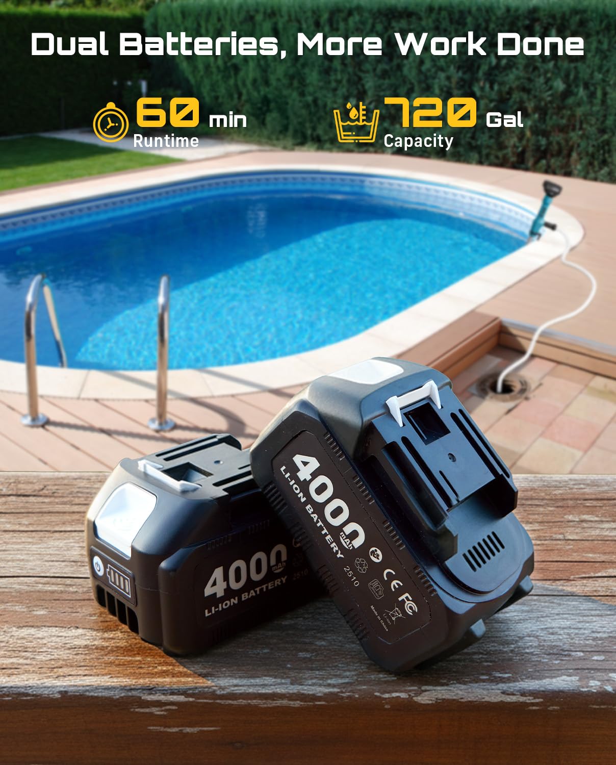 SEESII Cordless Stick Water Pump 2.2" Head, Battery Powered Diesel Transfer Pump 1-Hour Runtime, 720GPH & 16FT Lift Portable Submersible Utility Pump for Pool Garden Pond Boat Basement RV Rain Barrels
