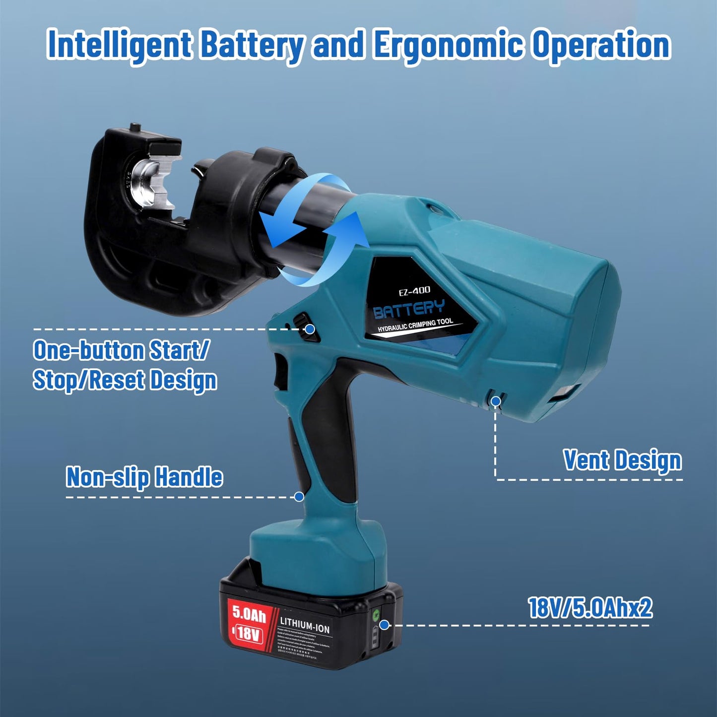 Hydraulic Crimping Tool 12-Ton Cordless Electric Hydraulic Crimper Kit with 12 Dies for 6AWG to 800MCM Copper and Aluminum Wire Terminals