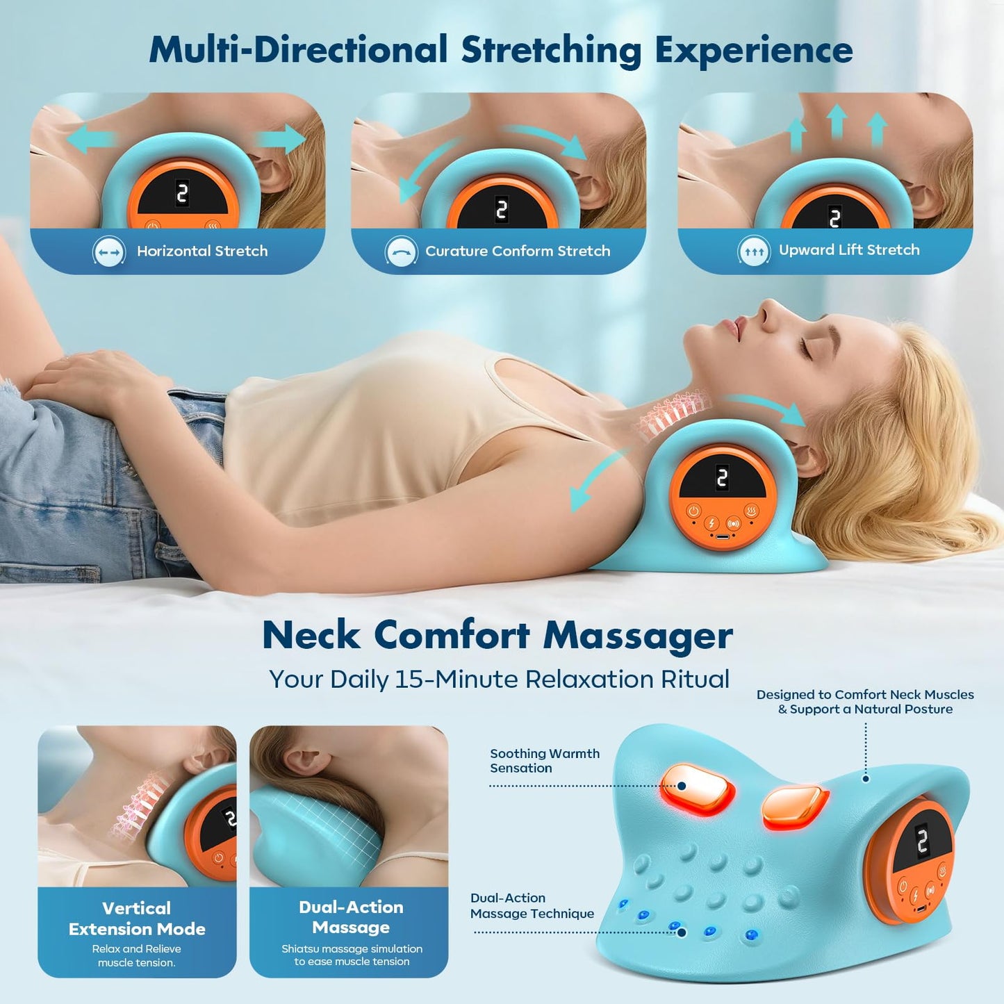 altoance Neck Massager 2026,4-in-1 Neck & Shoulder Massager with Multi-Directional Stretch, Heating & Vibration, 360° Remote Control – Ergonomic for Home, Office,Car Travel