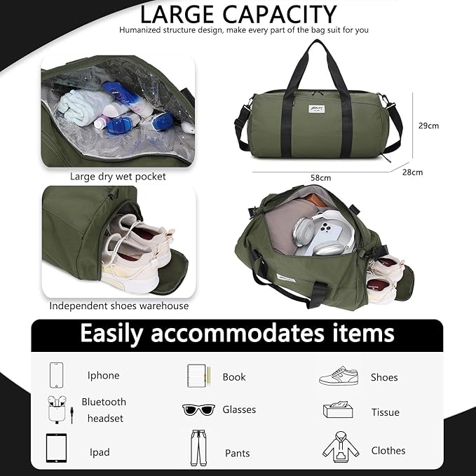 BE SMART Waterproof Mens Gym Bag with Shoe Compartment, Duffle Bags with Wet Pocket for Men, Lightweight Large Sport Duffel Option With Tpu Pocket for Overnight Weekender, Fitness, Swim, Boxing,Travel