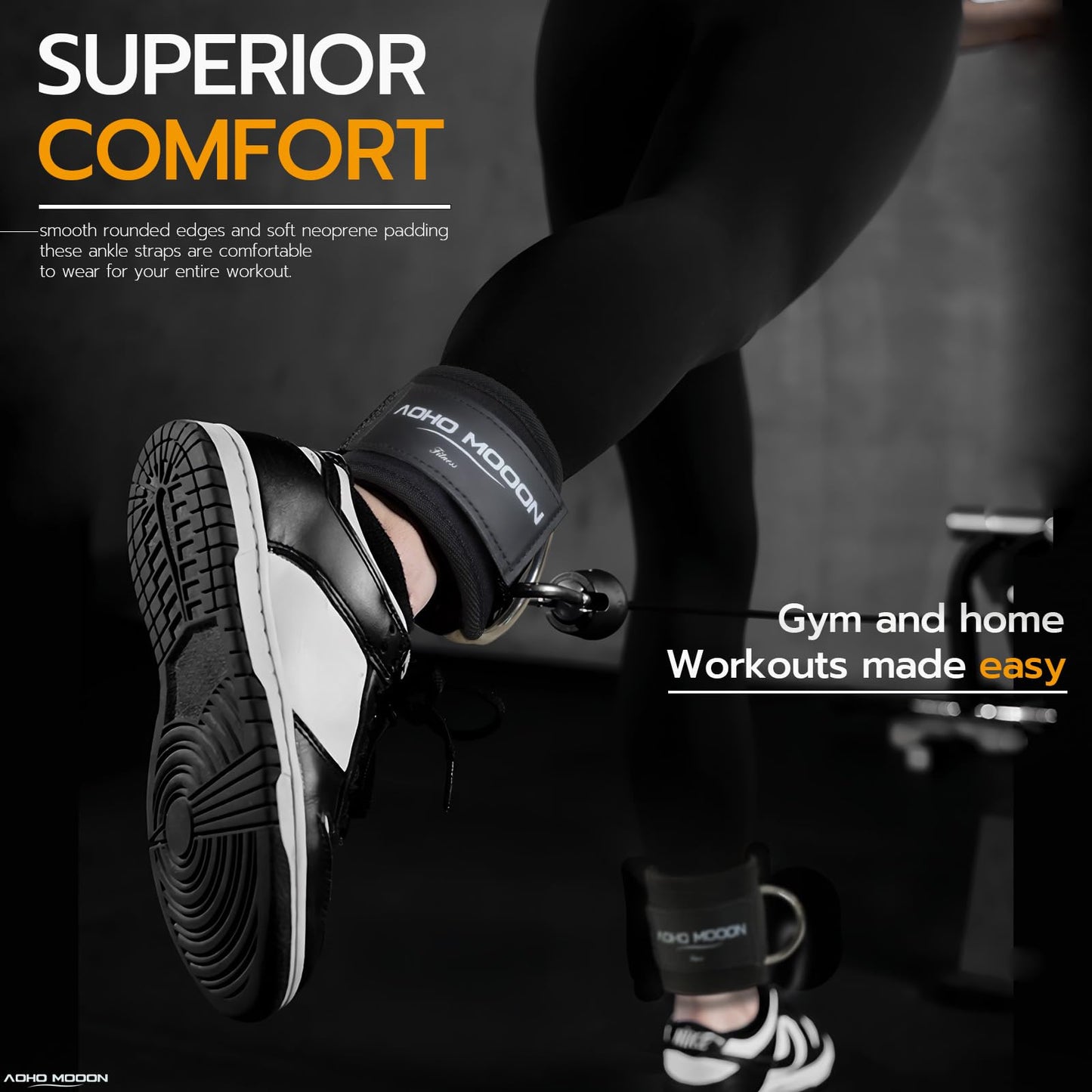 AOHO MOOON Comfortable Adjustable Ankle Straps for Cable Machines Women, Gym Workout Leg Straps, Ankle Cuffs for Glute Workouts, Foot Straps for Kickback, One Size Fit All with D Ring