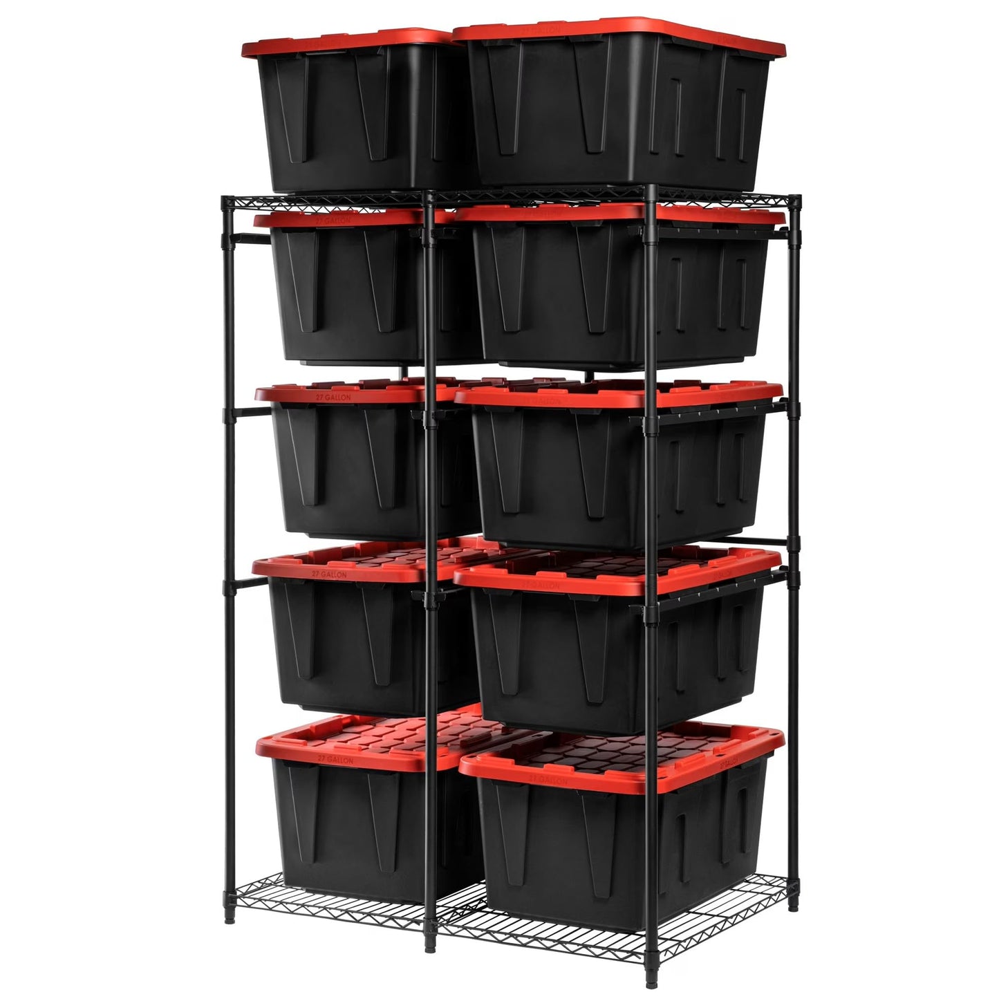 CleverMade Double Tote Tower 10-Bin Organizer Rack for 27 Gallon Storage Totes, Heavy-Duty Garage Storage Shelving Unit, Vertical Bin Rack for Pantry, Laundry Room & Shed, Black
