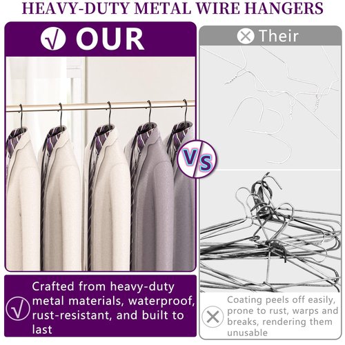 60Pack Metal Wire Hangers+5 Clothes Pins, 16.5" Wire Clothes Hangers for Standard Sized Shirt, Suits, Jackets, Skirts, Ultra Thin Space Saving, Bulk for Home and Commercial