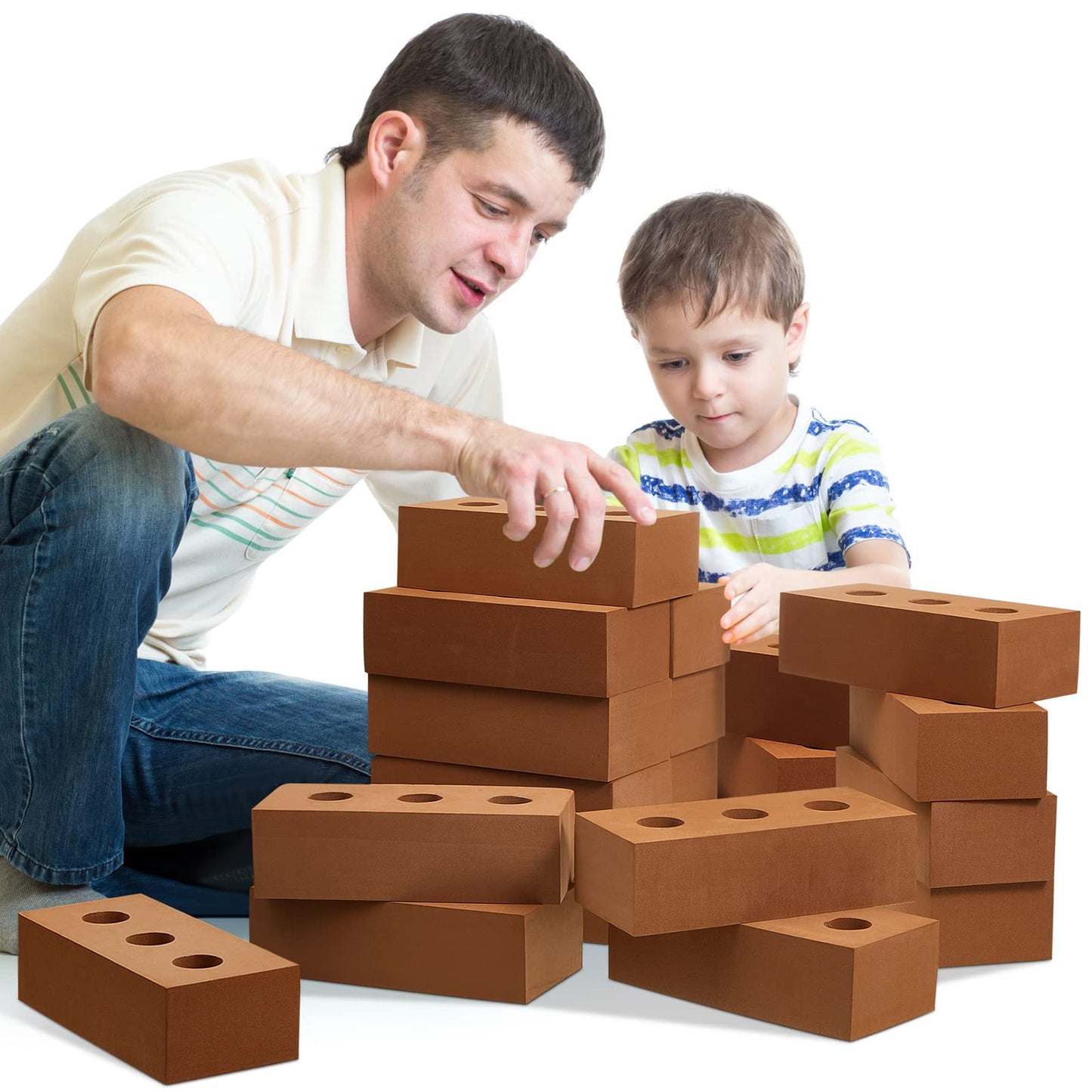Deekin Foam Brick Building Blocks for Kids Thick Blocks Foam Large Fake Brick Construction Toy for Stacking Construction Gifts, 8 x 4 x 2.4 in(80 Pcs,Circle Holes)