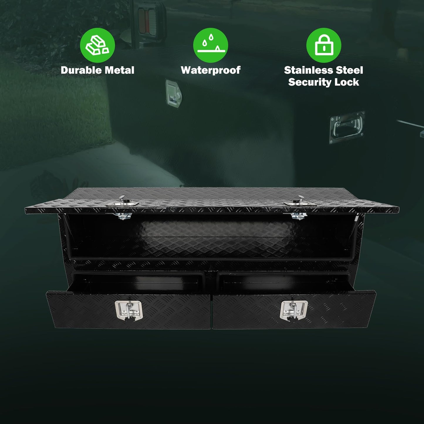 SCITOO 60" Aluminum Diamond Plate Truck Bed Tool Box,Heavy Duty Crossover Storage for Most Full Size Pickups,Lockable Weatherproof Chest,Fits 60 Inch Truck Beds,Easy Access to Load and Unload