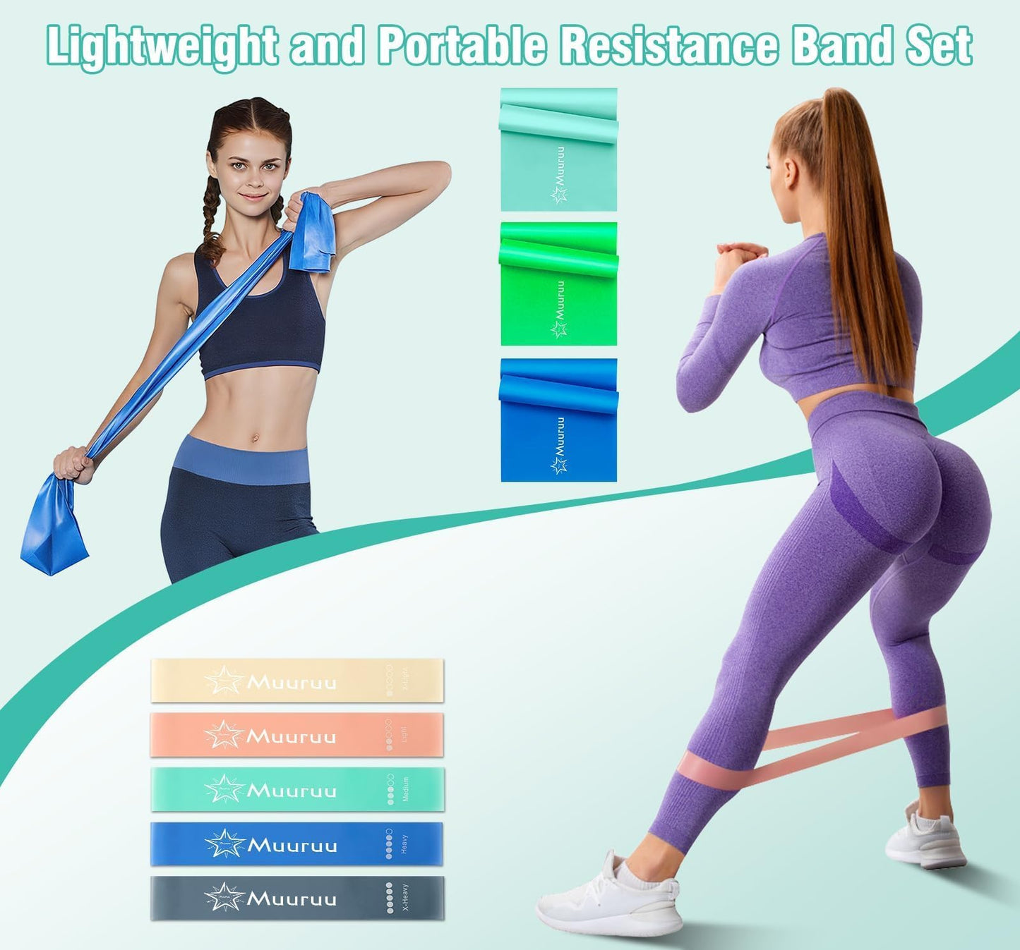 Muuruu Pilates Equipment Kit for Home Workout, Pilates Ring and Ball Set for Women, 14'' Magic Circle Essentials Accessories Kit, Wrist Weights, Resistance Bands, Yoga Strap, Socks, Bag Green