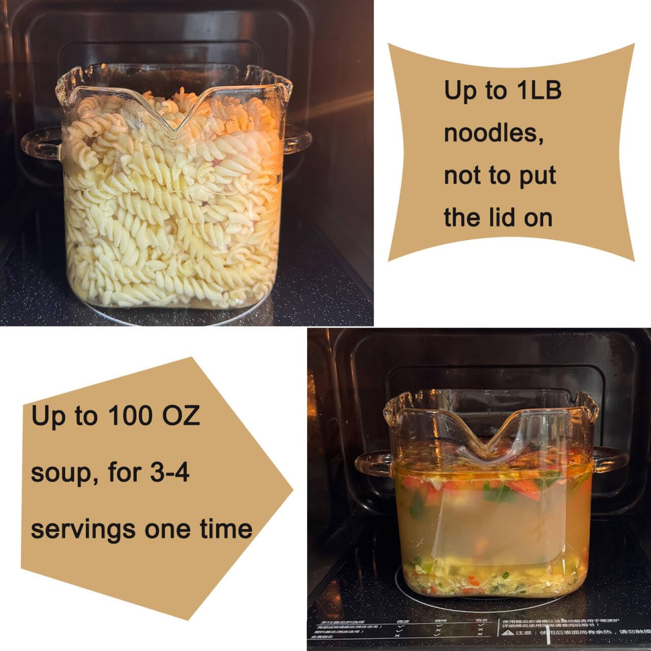 Glass Microwave Bacon Cooker, Microwave Popcorn Popper, 100oz Glass jar with Silicone Lid, Ramen Noodle Bowl and Vegetable Steamer, with Removable Glass skewer, Make 16pcs bacon one time