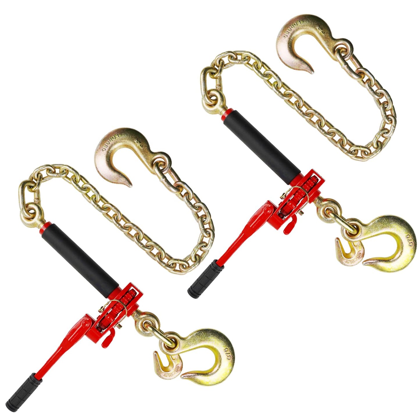 ENJ 2 Pack Folding Handle Load Binder, 7100 lbs WLL, w/ 5/16"-3/8" Grab Hook & 2 ft G70 Chain with Dual G70-1/2" Sling Hooks, for Truck Tie Down, Hauling, Towing, Logging