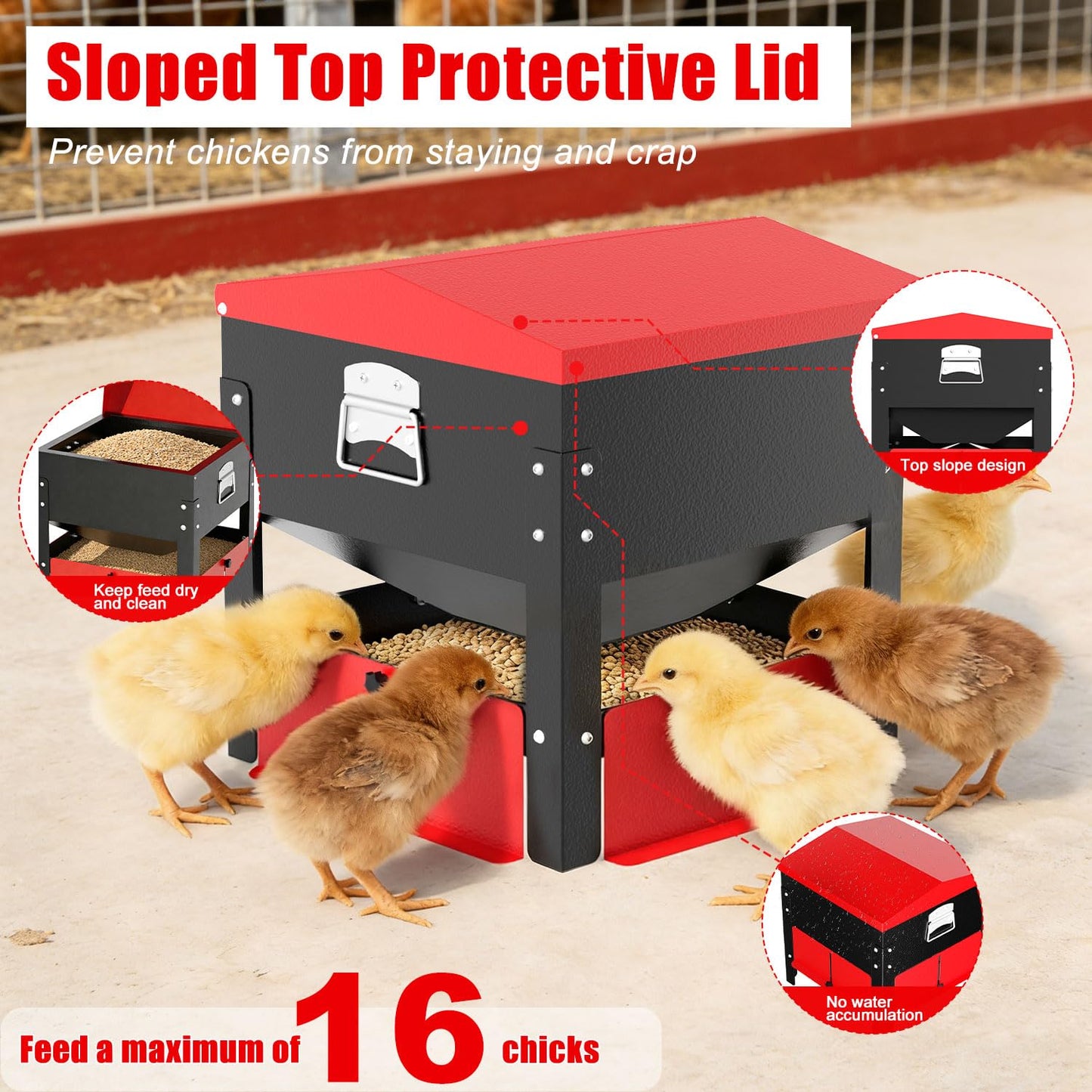 100lbs Automatic Chicken Feeder, Heavy Duty Galvanized Steel Poultry Feeder, Weatherproof & Secure-Lid for Outdoor Use, No Waste & Rodent-Proof for Chickens, Ducks, Turkeys