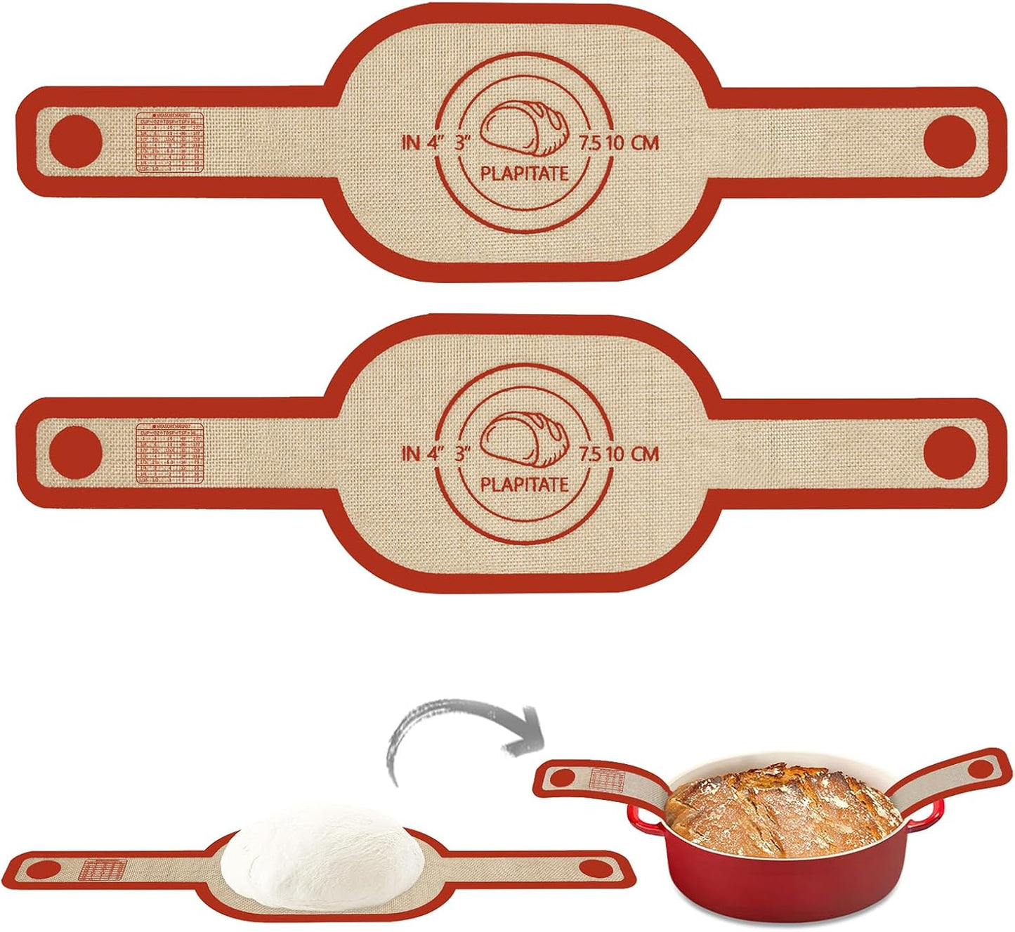 PLAPITATE Silicone Bread Sling | Non-Stick Dutch Oven Liner for Easy Sourdough Baking - 2 Red Set