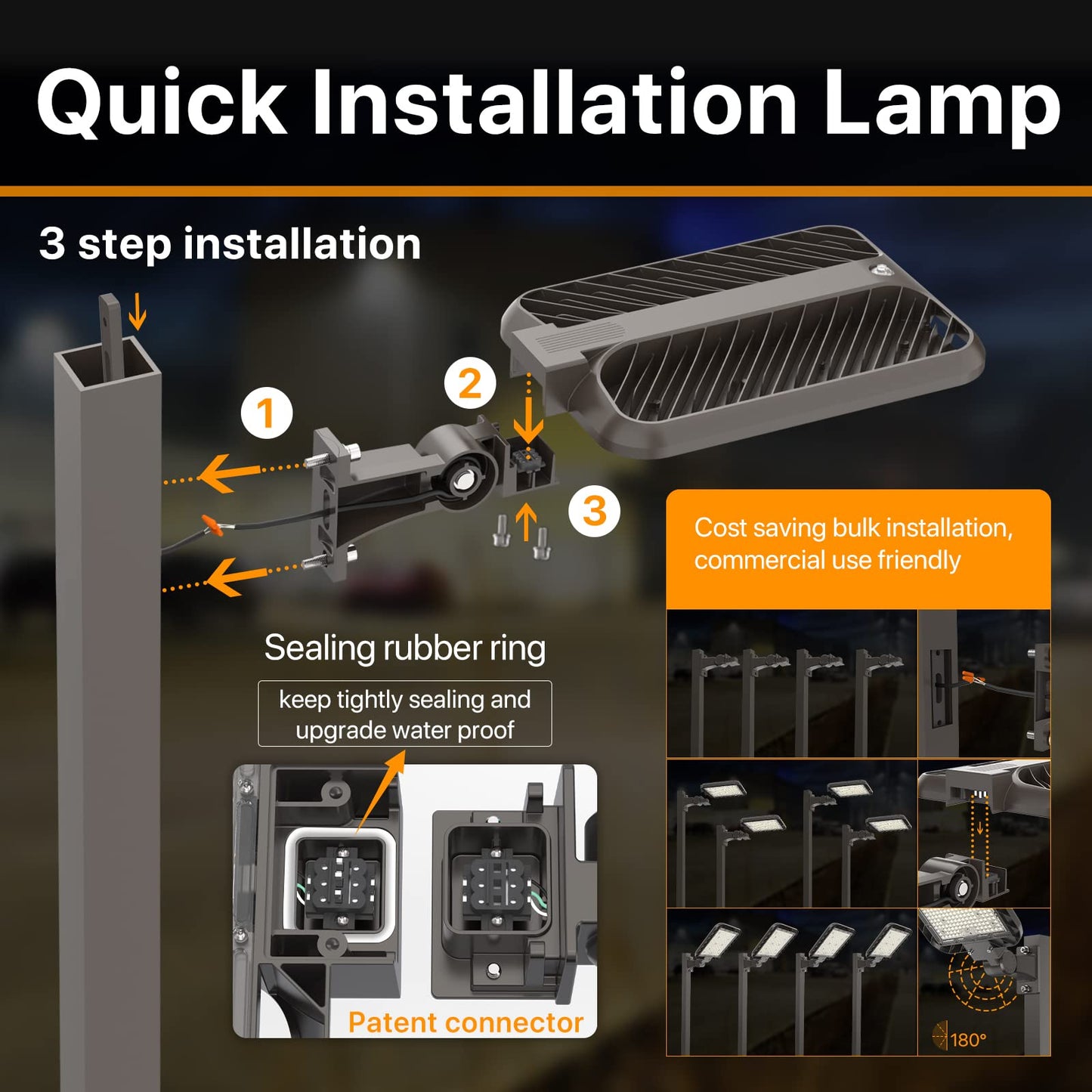 DEMILARE 300W Led Parking Lot Light Adjustable Arm Mount 2Pack, 45000LM Dusk to Dawn Photocell Shoebox Lights Outdoor 5000K IP65 Waterproof 100-277V Street Area Lighting for Court, Parking Lot, Roads