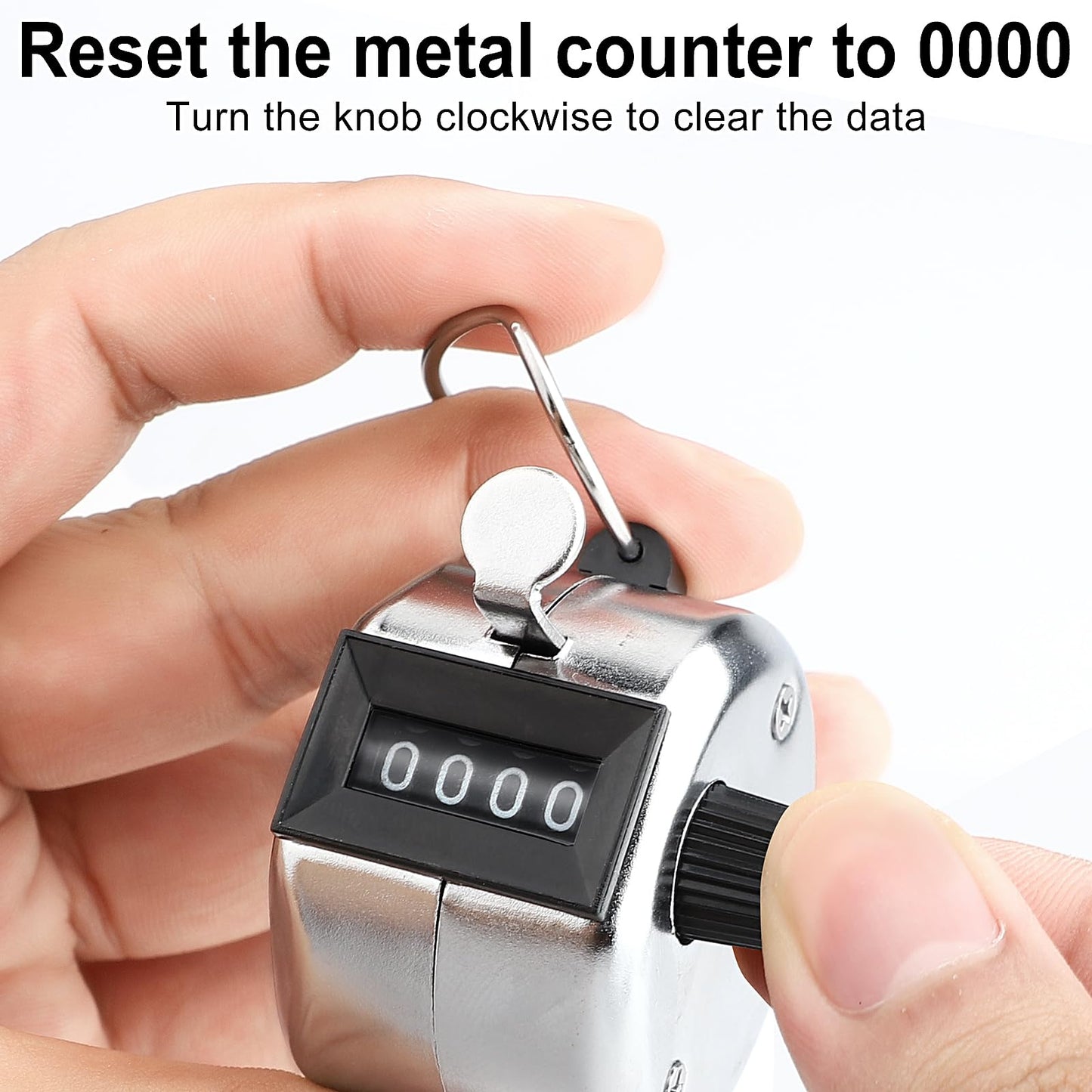 Tcipreay 2 Pack Hand Tally Clicker Counter – 4 Digit Metal Mechanical Hand Counter with Lanyard for People Counting, Lap Tracking, Knitting, Pitch, Golf, Coaching, Umpire, Events