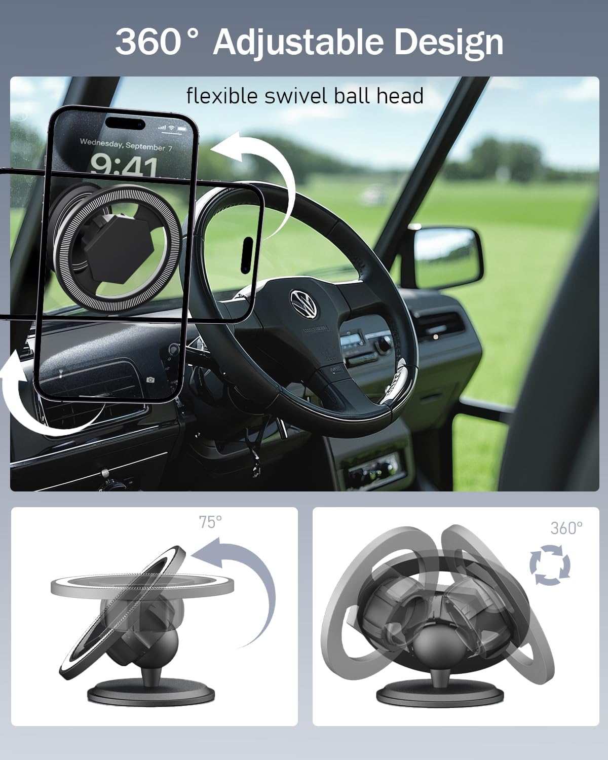 360 Magnetic Golf Cart Phone Holder, Rotation Magnetic Phone Holder for Golf Cart, Phone Caddy for Golf Cart