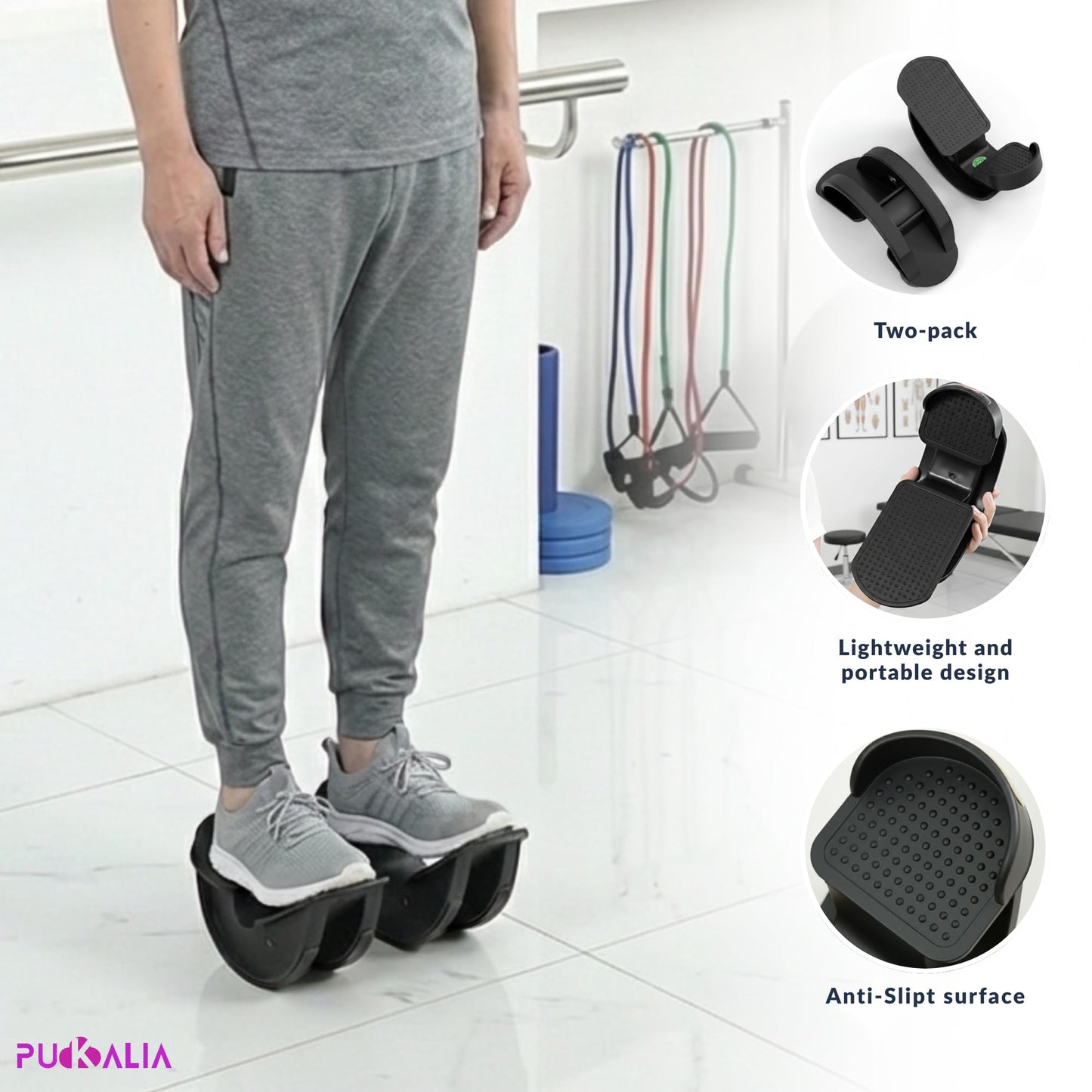 Calf Stretch Board Set of 2 Pieces Foot Rocker for Plantar Fasciitis Relief Achilles Therapy Device Ankle Mobility Balance Tool Non Slip Black Trainer Physical Therapy Equipment Leg Slant Stretcher