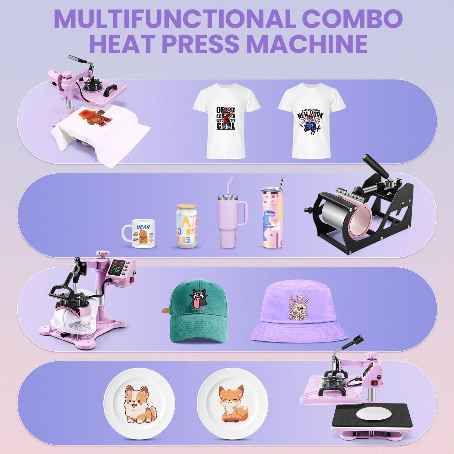 AKEYDIY Heat Press, 8 in 1 Tshirt Press Machine 15"x12" 360° Swing Away Digital Industrial Heat Transfer Machine, Multifunctional Sublimation Heat Press Machine for T Shirts/Mug/Cap/Plate/DIY