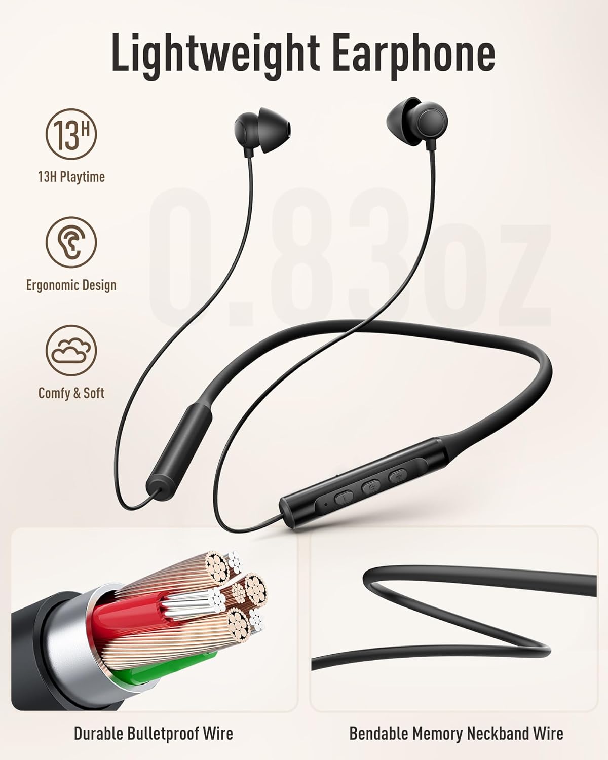 5.4 Hearprotek Wireless Lightweight Sleeping Headphones, Neckband Bluetooth Wireless Sleep in-Ear Earbuds, Ultra Soft