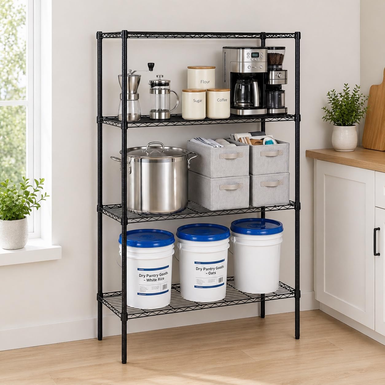 Honey-Can-Do 4-Tier Heavy Duty Extra-Wide Adjustable Shelving Unit, 350-lb Per Shelf Metal Storage Rack, Wire Shelf for Garage Workshop Basement, Black, 48 x 18 x 72 in