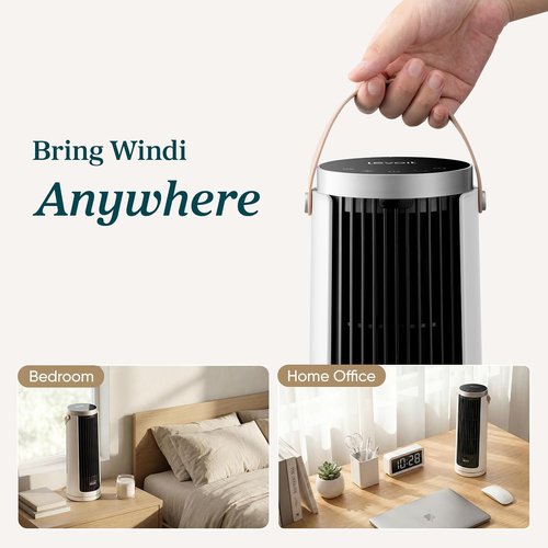 LEVOIT Bladeless Tower Fan - 20dB Quiet Operation, 4-Speed Oscillation, Portable Design | White