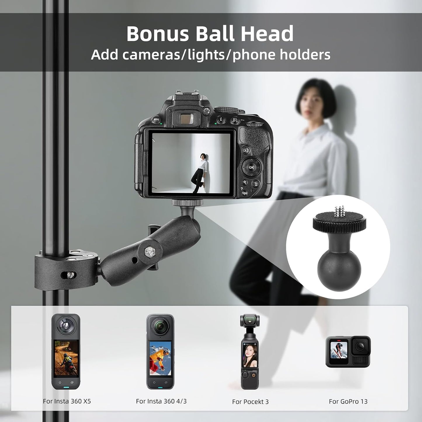 BRDRC Double Clamp Mount Umbrella Holder Camera Pole Bracket for Stroller Wheelchair Monitor Magic Socket Arm Desk