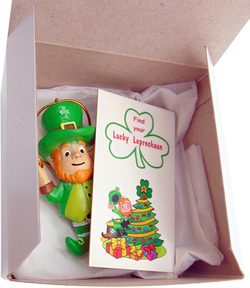 Lucky Leprechaun Christmas Ornament Gift Set - Includes Find Me Figurine & Irish Poem Card