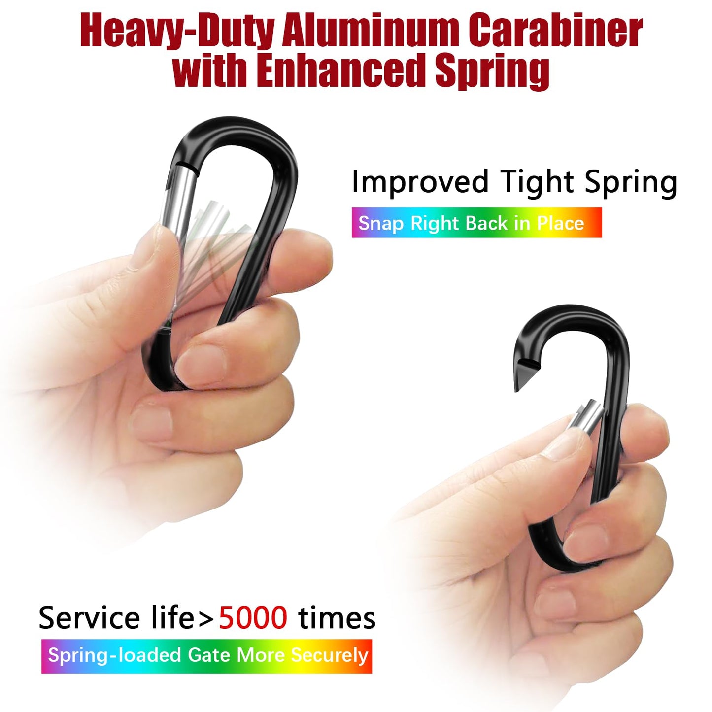 sprookber 4" Heavy Duty Aluminum Carabiners, Large D-Ring Clips, Spring Snap Hooks for Camping, Hiking, Keychain, Dog Leash (Set of 4, Black)