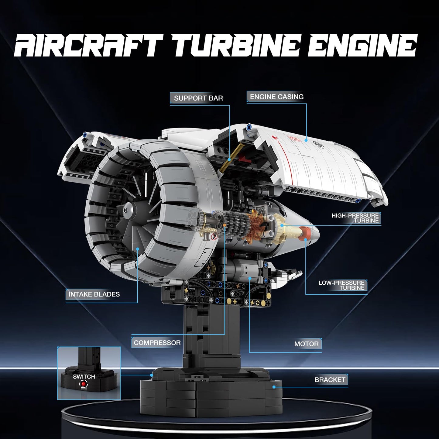 Reobrix Aircraft Turbofan Engine Building Set for Adults, Aircraft Engine Model Kit that Runs 33019, STEM Mechanical Educational & Collectible Turbofan Engine Model with Motor, Creative Gifts for 14+