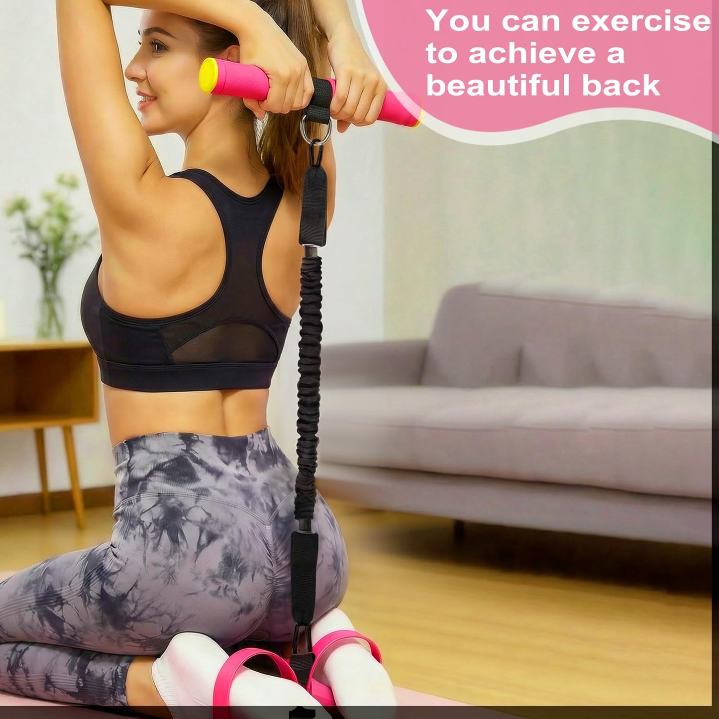 Upgraded 55lb Pull Pedal Resistance Band with Handle - Fashion Puller Exercise Tool, Thickened Built-in Latex Tube Pedal Resistance Device & Soft Nitrile Rubber Footrest for The Core(Pink)