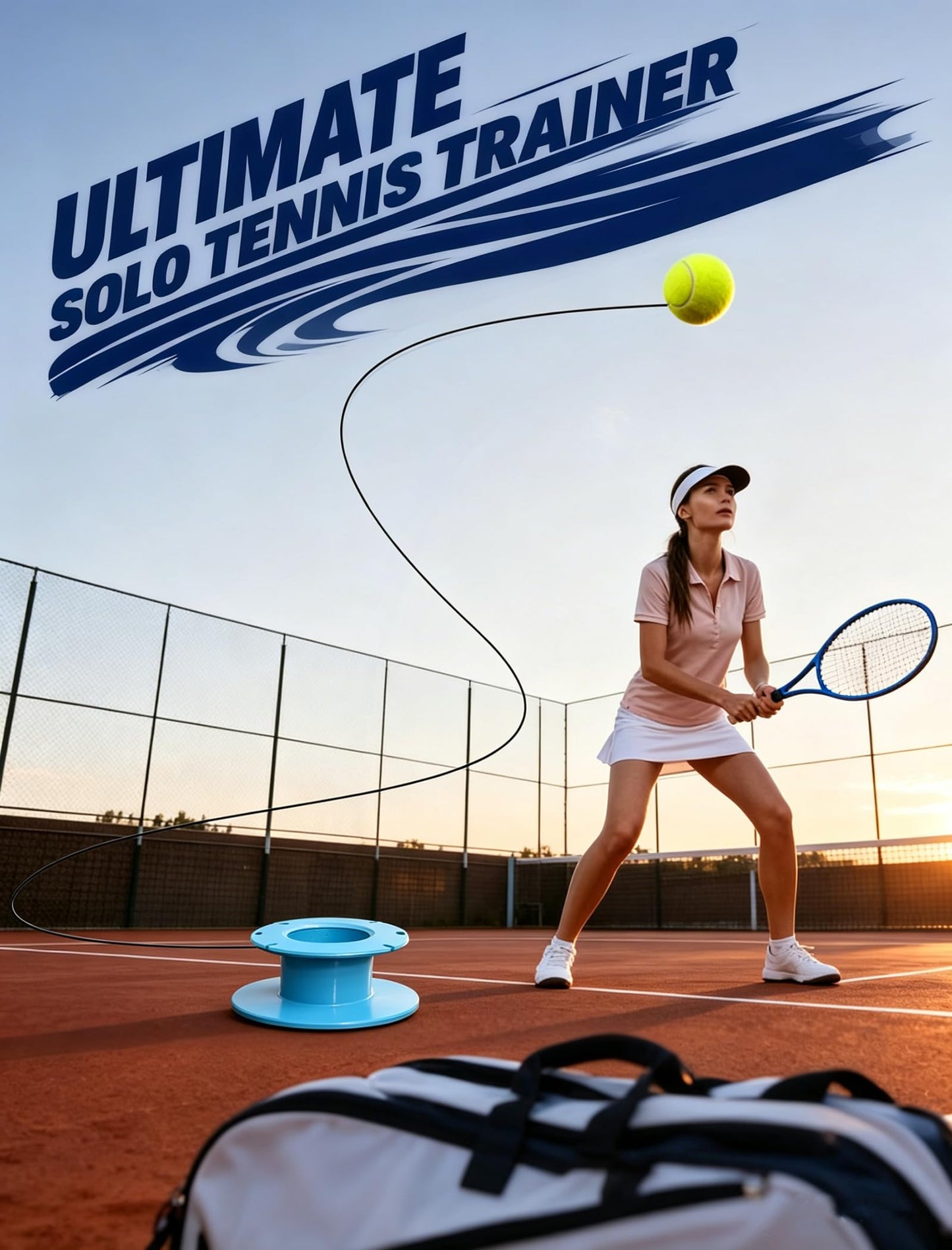 VAIIO Professional Tennis Trainer - Full Metal Portable Solo Rebounder with 3 High-Elastic String Balls, Ideal for Adults, Kids, Beginners & Advanced Players (Blue)