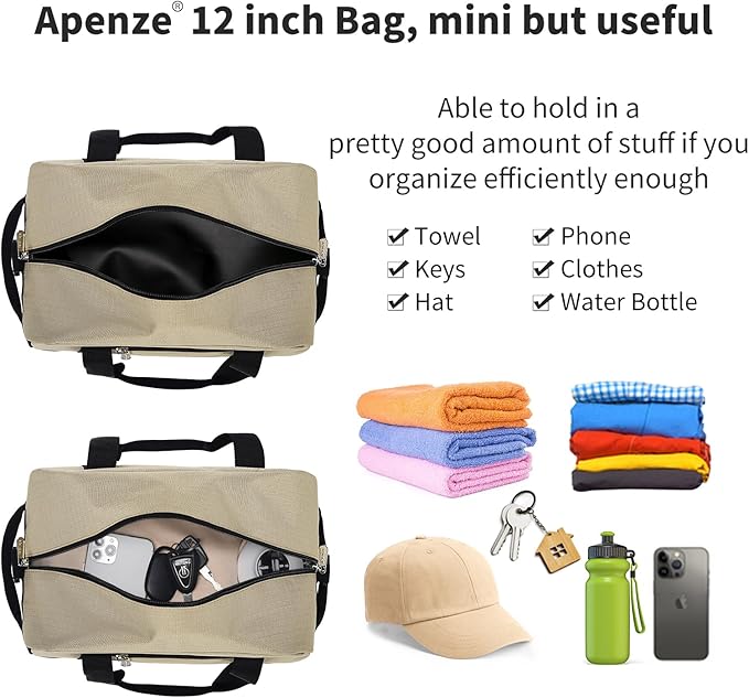 Small Gym Bag Carry On Bag - 12 in Mini Duffle Bag Lightweight for Overnight Travel(Camel)