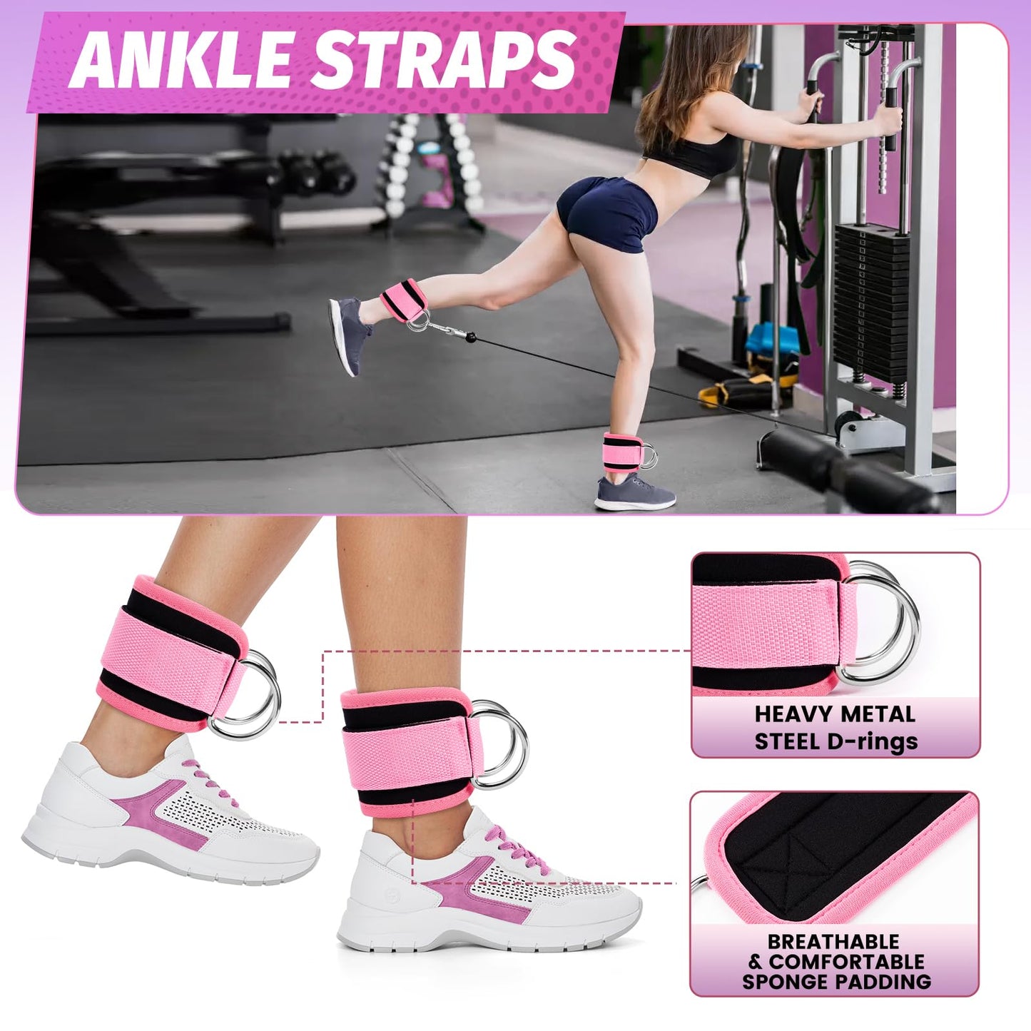 Turakun Gym Barbell Pad Set: Hip Thrusts Pad for Squats Ankle Strap for Cable Machine Hip Resistance Band Weight Lifting Strap and Carry Bag Gym Equipment Accessories, Black