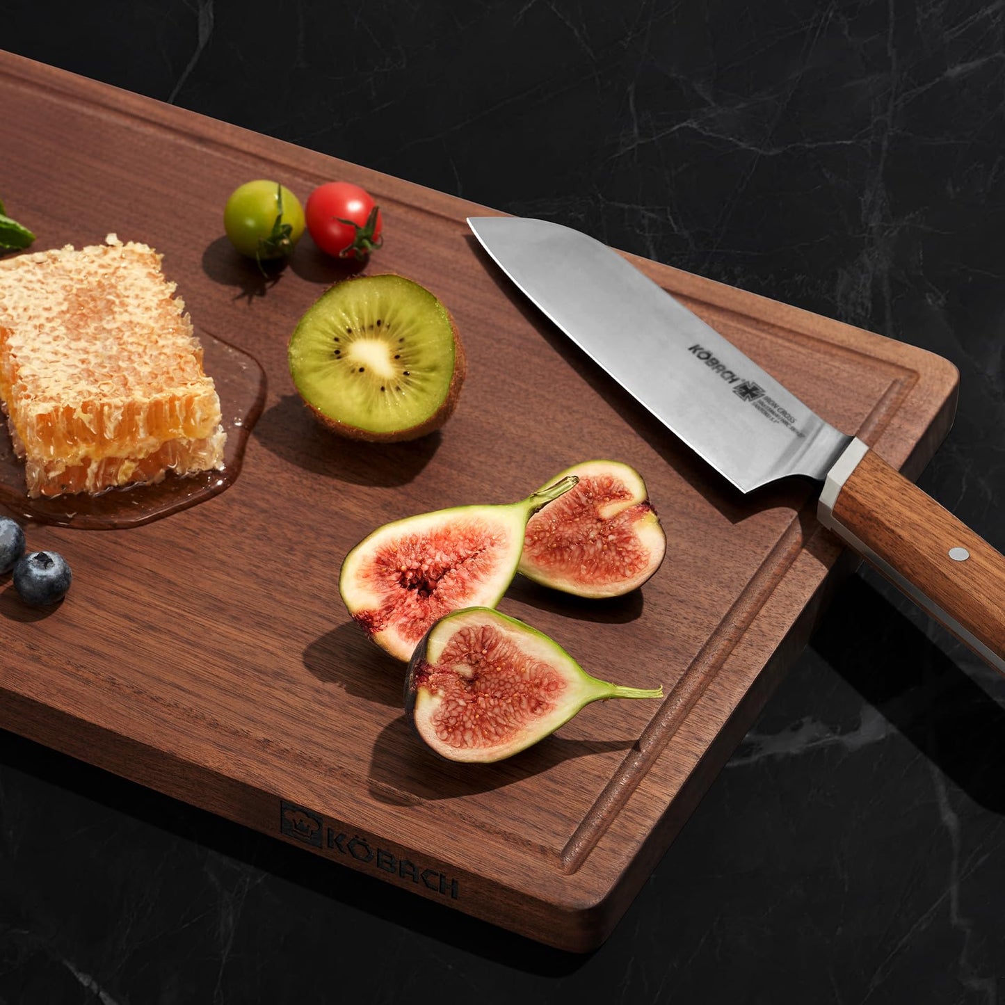 KOBACH Black Walnut Wood Cutting Board – 11"x17" Durable, Non-Toxic Double-Sided Wooden Chopping Board for Kitchen, Butcher Block with Juice Grooves