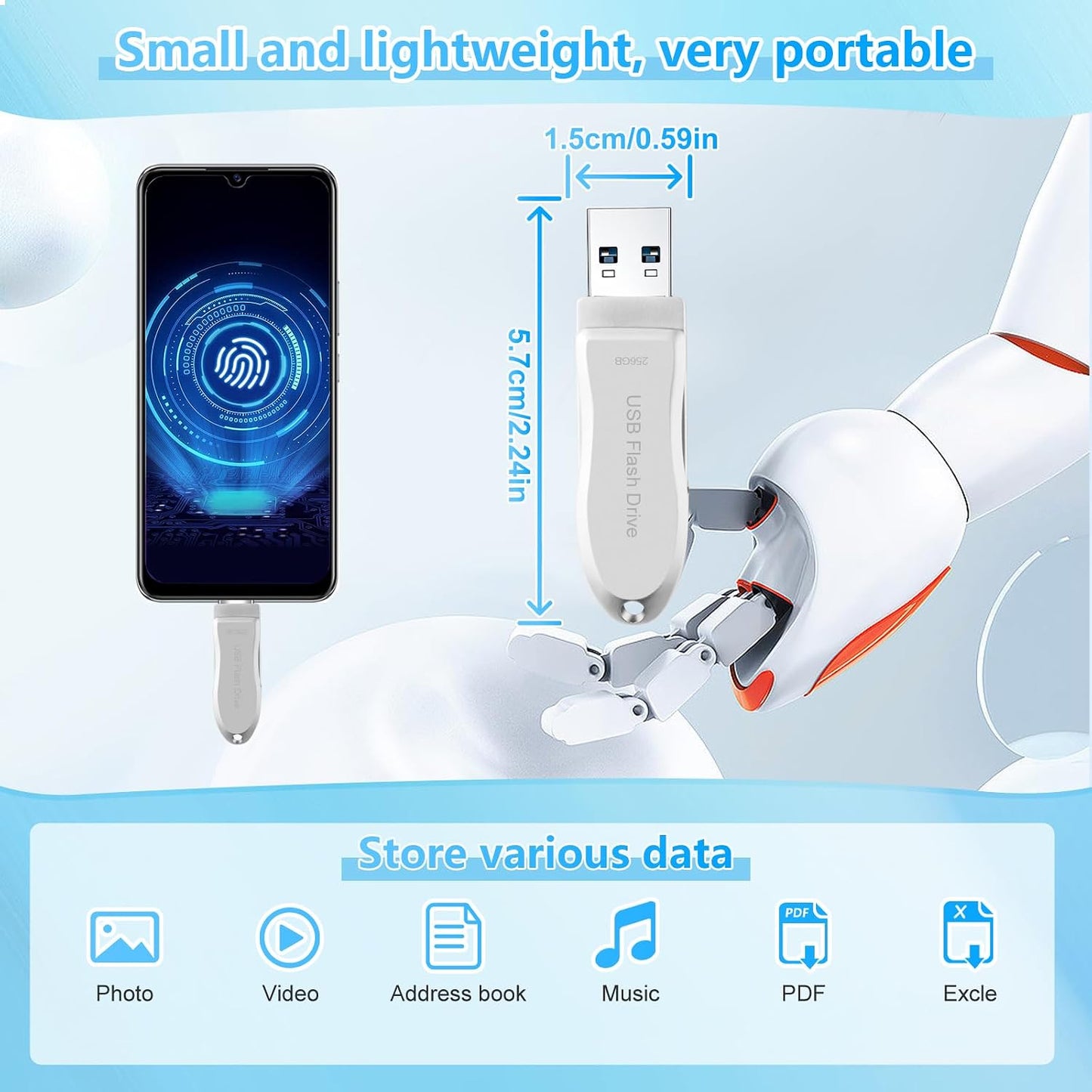 DEZOBYTE 256GB 256GB USB Flash Drive for Phone Thumb Drive Photo Stick Android USB C Memory Stick Photo Storage