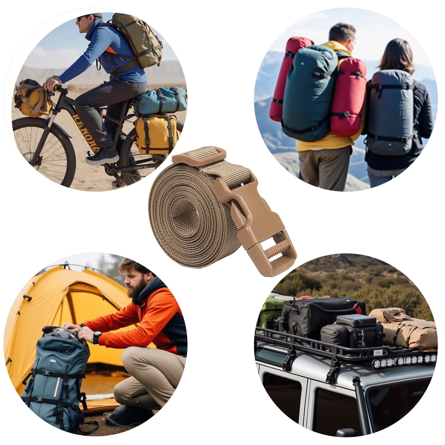 XTACER Backpack Accessory Strap Luggage Straps Cover Strap Sleeping Bag Strap with Buckle (TAN - Release Buckle Straps (4-Pack))