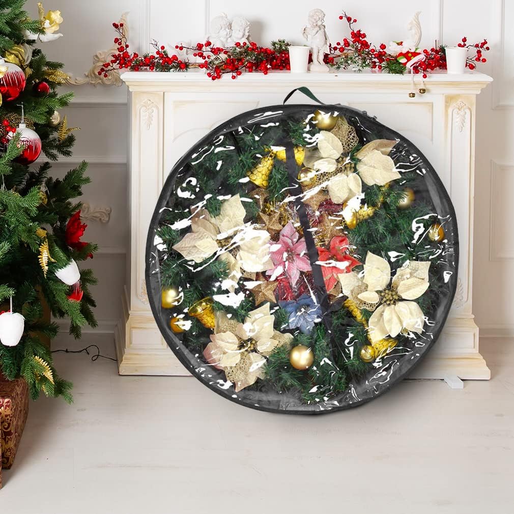 Primode Christmas Wreath Storage Bag 30" - Durable 600D Oxford Container with Clear Top Window for Easy Holiday Storage | Gray