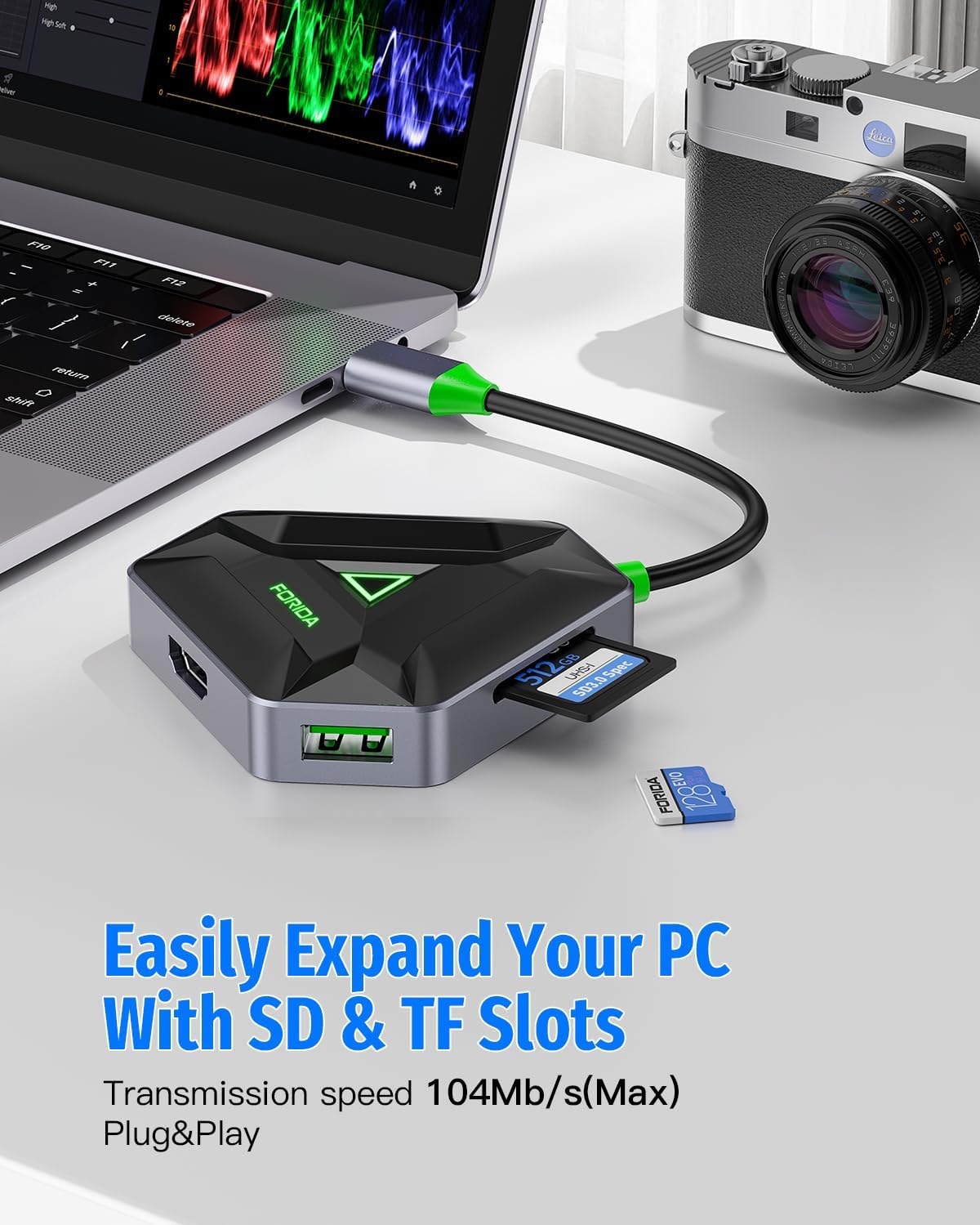 FORIDA 3 3.0 4K (4K@30HZ Multiple USB C Hub, USB Docking Station with HDMI Adapter, USBA Splitter Data Ports & SD/TF