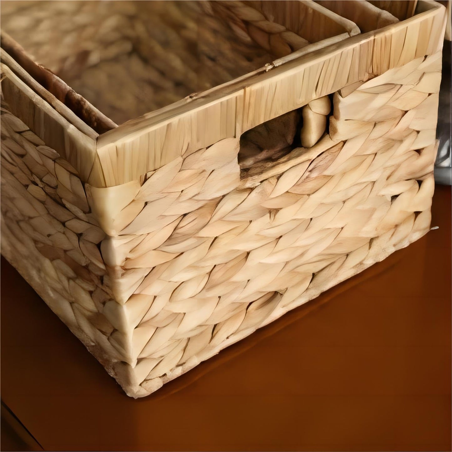Xemussa Woven Storage Basket for Living Room, Woven Basket with Handles, Rectangle Basket for Bathroom, Laundry Basket, Hamper for Clothes, Storage Basket for Toys, 1 Pack L