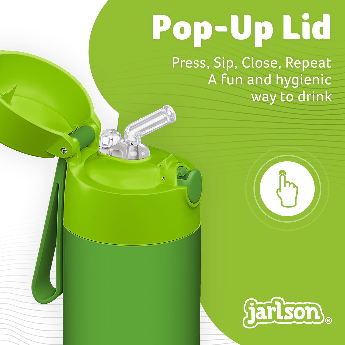 Jarlson® Kids Water Bottle CHARLI [12OZ] - Stainless Steel Thermo Bottle with Straw - Insulated, Spill Proof Waterbottle for School & Sports - Thermo Tumbler for Boys & Girls (Green)