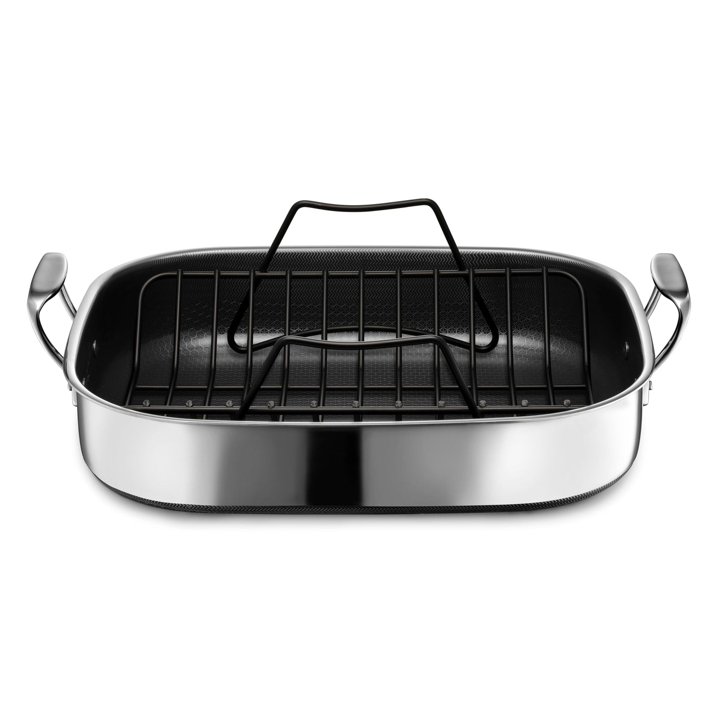 HexClad Hybrid 17 x 14 Inch Rectangular Nonstick Roasting Pan with Rack, Dishwasher-Friendly, Oven-Safe Up to 900°F, Compatible with All Cooktops