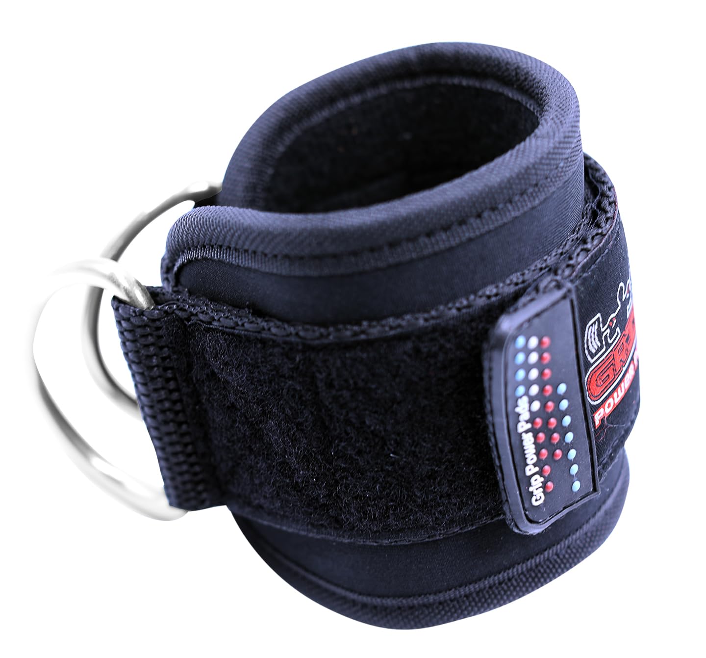 Grip Power Pads Best Ankle Straps for Cable Machines Double D-Ring Adjustable Neoprene Premium Cuffs to Enhance Legs, Abs & Glutes for Men & Women (Black, Single)