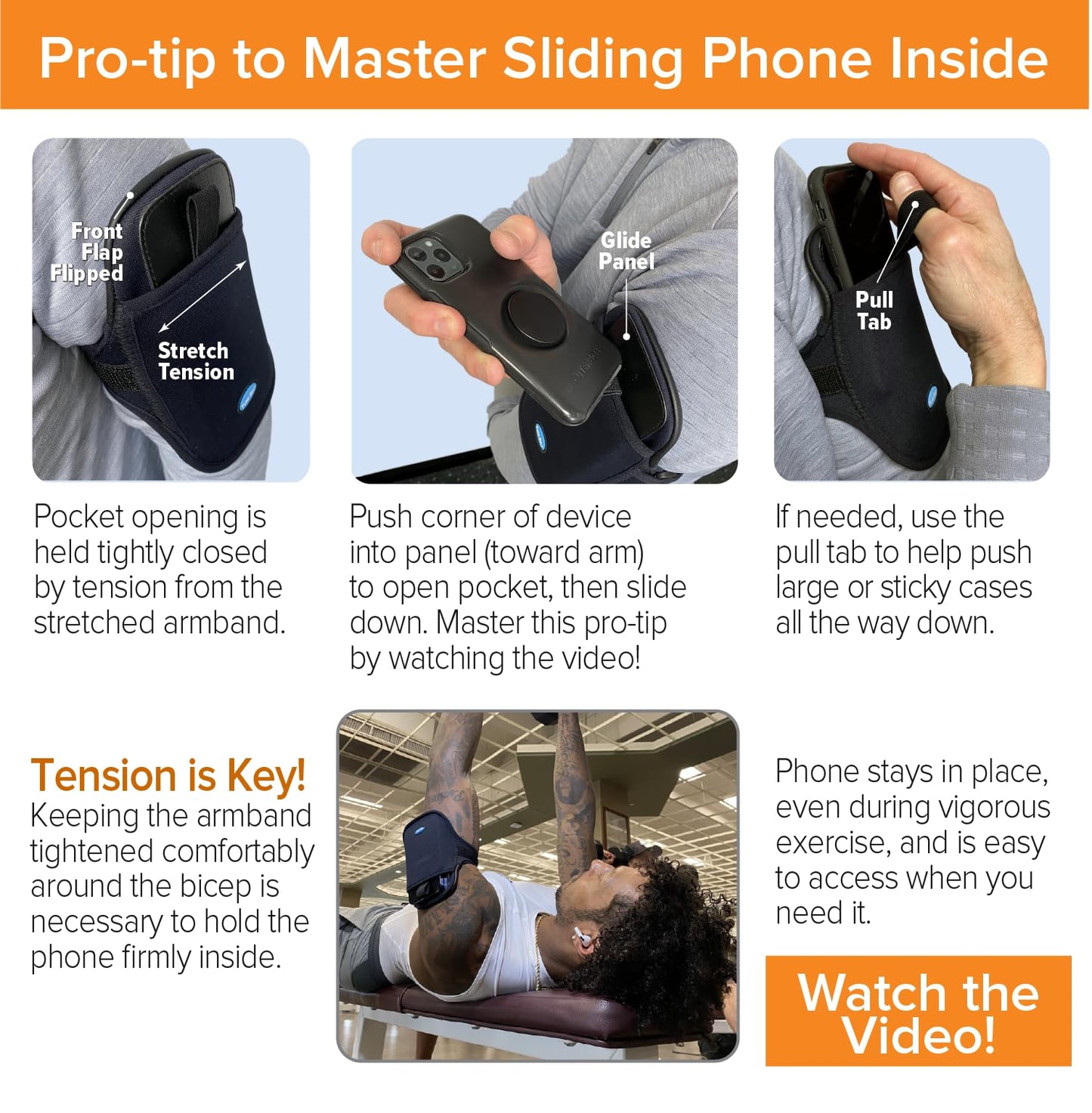 Tune Belt AB93 Running Armband: Easy-Access (Slide Phone in/Out); Universal No-Bounce Fit for iPhone Pro Max & Galaxy Ultra; Soft, Stretchy, Water-Resistant with Key/Card Pocket for Workouts & Sports