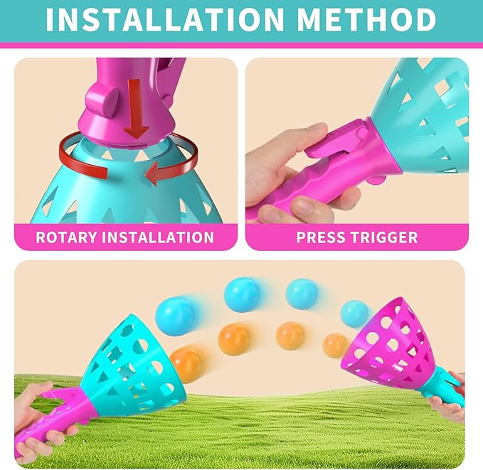 Pop Pass Catch Ball Game Set – 4 Launchers, 20 Balls, Toss and Catch Outdoor Toys for Kids Ages 3-8, Indoor Yard Beach Pool Game, Party Favor for Kids Adults