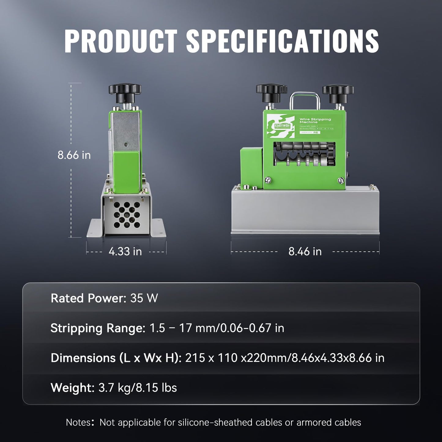 EASYWOX Electric Wire Stripping Machine, 0.06''-0.67'' Automatic Wire Stripper Machine with 6 Channels 5 Blades, Electric Cable Stripper Machine with 35 W All-Copper Motor for Leftover Cable Recycle