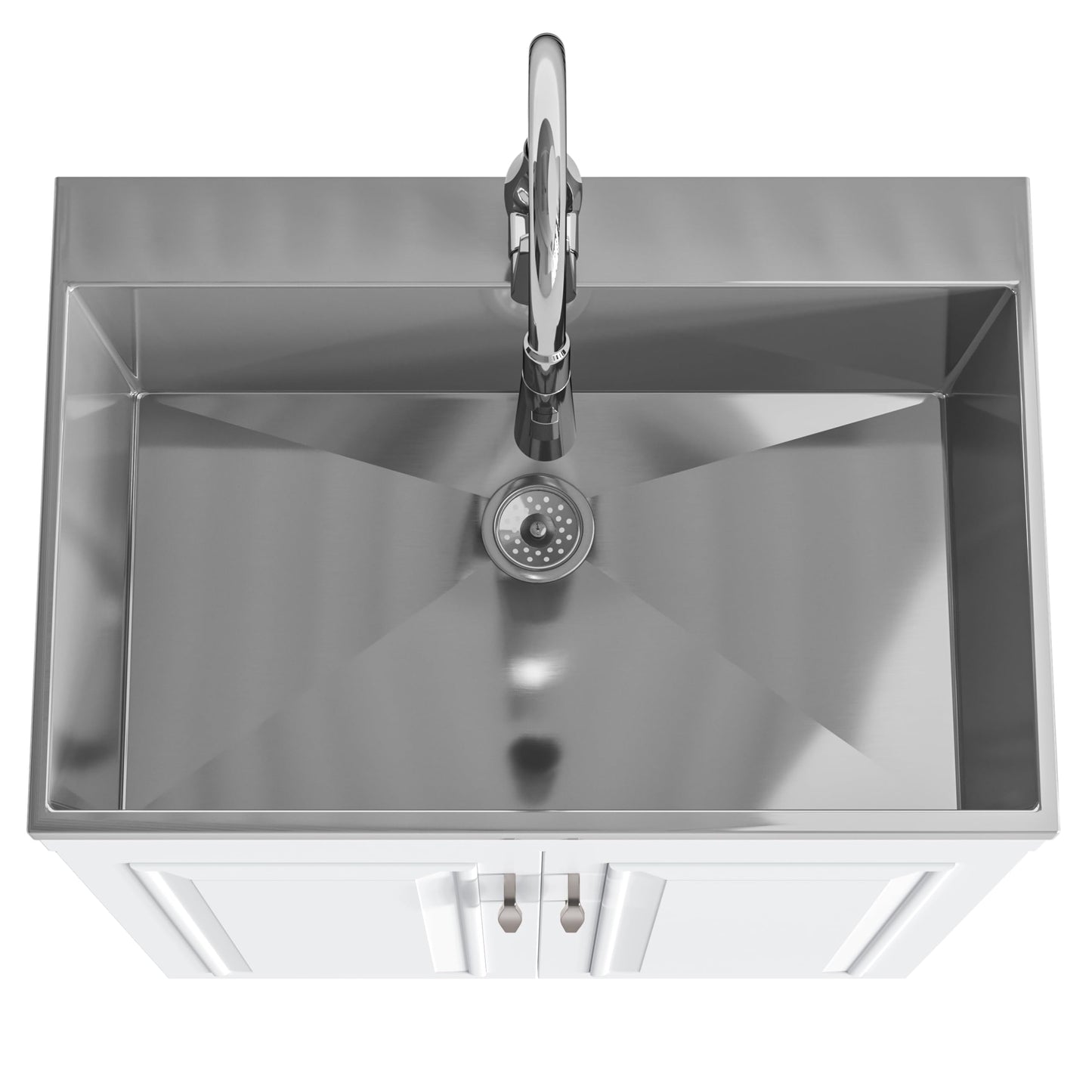 SIMPLIHOME Darwin All-in-One 28 inch Wide Utility Sink and Laundry Cabinet in Pure White Finish, Transitional Stainless Steel Sink Cabinet for Laundry Rooms with High-Arch Pull-Out Faucet and Storage
