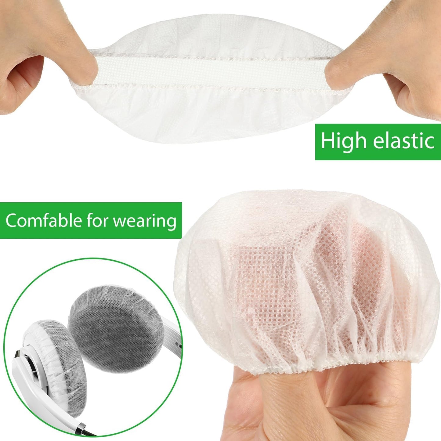 BBTO 100 Headphones(11 cm,White) Pieces Headphone Ear Covers Disposable Earphone Sanitary Non-Woven Stretch Earpad