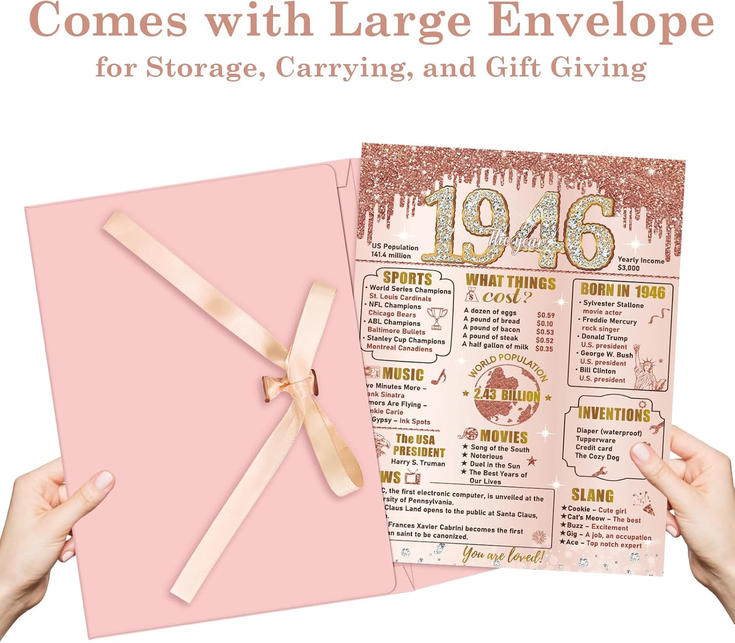 Turypaty 80th Birthday Card - Large Pink Rose Gold Design with Envelope | Giant Guest Signature Book Gift