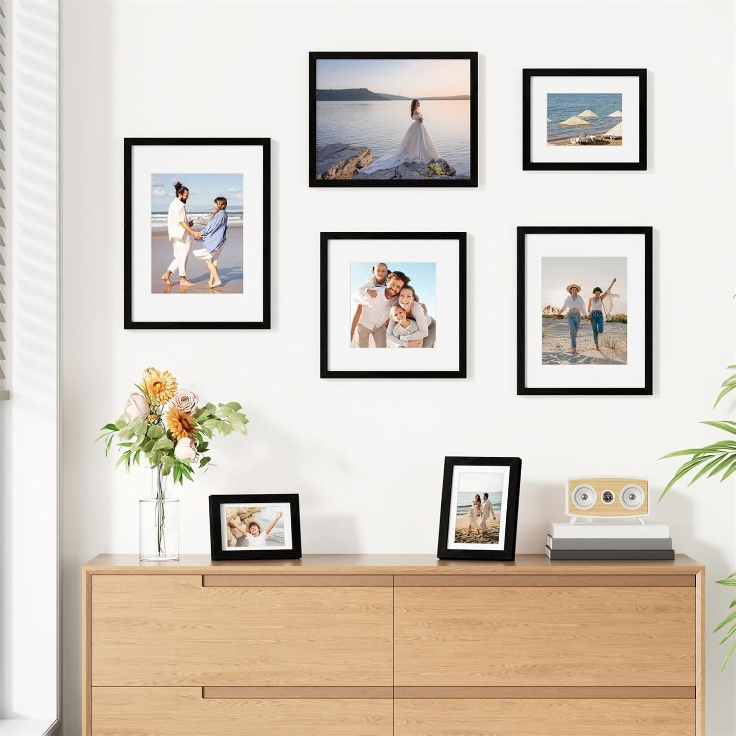 Vittanly 8x10 Picture Frames Set of 9 - Shatter Resistant Plexiglass | Display 5x7 or 8x10 Photos, Black
